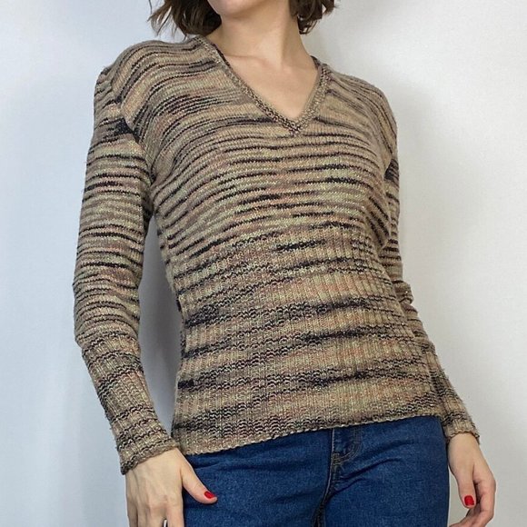 Vtg 70s Hand Knit SPARKLY SPACE DYE Sweater! Small to Medium - Picture 5 of 5